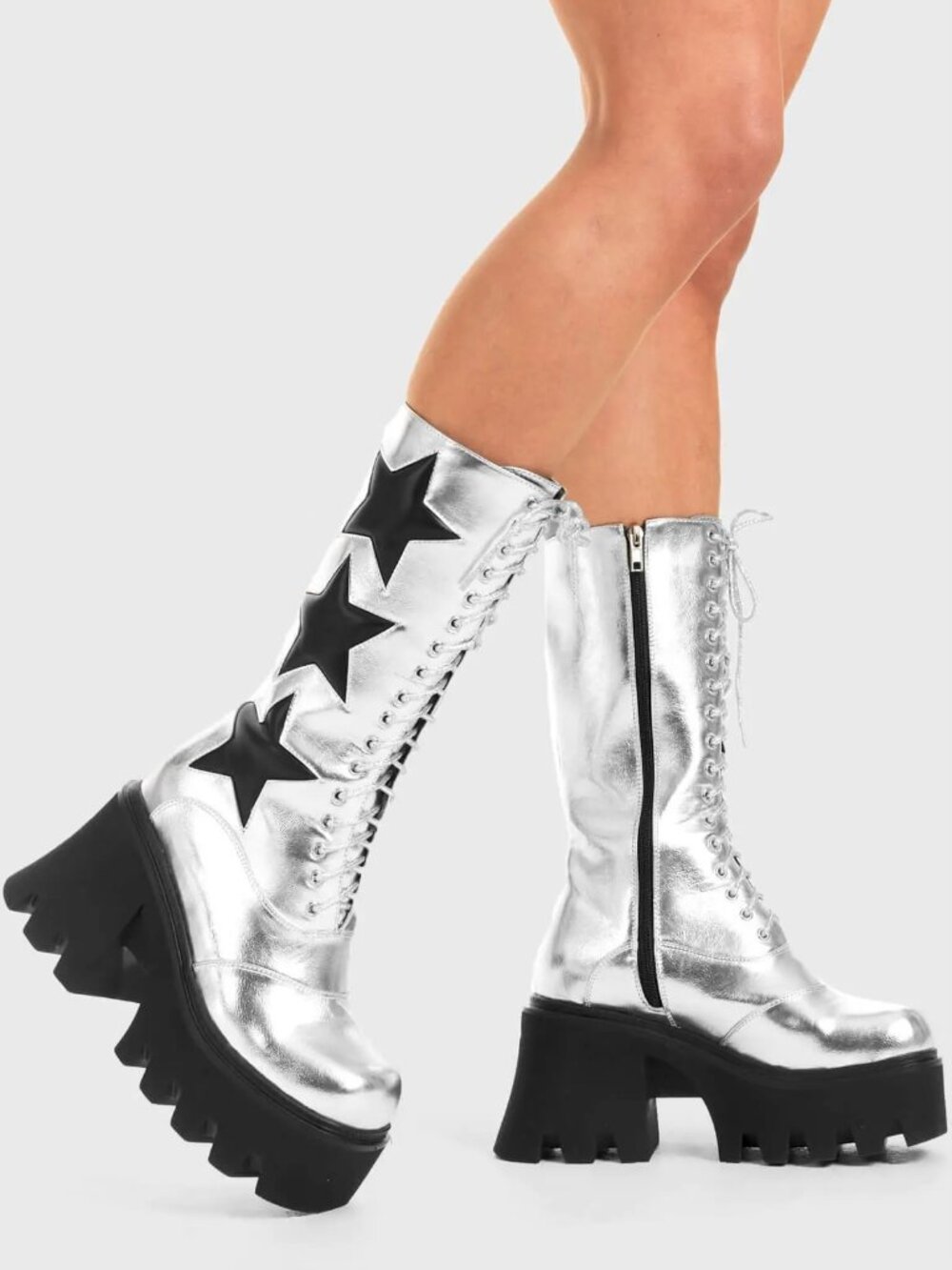 Lamoda "Big League" silver platform boots UK6